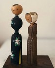 Japanese Kokeshi Wooden Doll Duo Showa 13cm 15cm Display Base Collectible 13 
