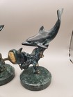 Vintage Spi Dolphin Sculpture Bronze Brass Patina Marble Base U s a  Lot Of 2