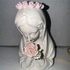 Vintage Night Light By Roman - Mother Mary Praying Madonna - Roses On Bisque 