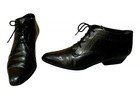 Vintage Y2k Black Leather Granny Goth Witch Lace-up Heel Shoe Boot Woman   s 9 M