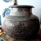 Islamic Calligraphy Tinned Copper Pot Magnificent Huge Antique Middle Eastern