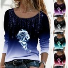 Us Womens Tee T Shirt Blouse Loose Printed Pullover Rose Ladies Long Sleeve Tops