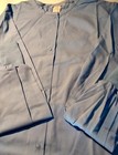 Medical Uniform Lab Coat Snap Button Front Long Sleeve Top Pants Set Blue Large