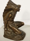 Vintage 1915 Ruhl Bronze Native American Chief Kneeling Statue Small Figure