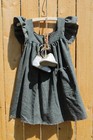 Handmade Primitive Homespun Cotton Dress With Vintage Leather Baby Shoes