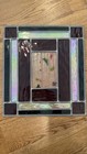 Vtg Rectangular Stained Glass Multi Colored Wall Hanging Sun Catcher Geo 14x13   
