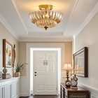 Mid-century Modern   Vintage Crystal Ceiling Light  Semi Flush Mount Gold Fix   