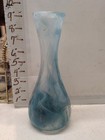 Art Glass Vase Blue White Clear Swirls 9   h Bud Vase Small Bouquets 