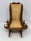 Vtg 1970s Sewing Pin Cushion Wood Rocking Chair 6 Thread Thimble Pins 2 Thimbles