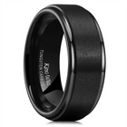 8mm Black Silver Polished Tungsten Wedding Ring For Men   Comfort Fit  Step Edge
