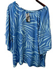 Tapa Threads 100  Rayon Blue Fern Print Bell-sleeve Tunic Women s Xl Nwt