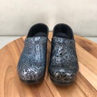 Dansko Professional Nursing Clogs Womens 36 6 Black Blue Floral Leather Shoes
