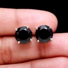 Natural Black Onyx Round Cut Stud Earrings 925 Sterling Silver Vintage Jewelry