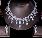 Simulated Diamond Necklace Earrings Set 18k White Gold Filled Over Bridal Jewel
