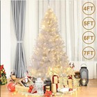 4ft 5ft 6ft 7ft White Christmas Tree With Warm White Led Lights Bushy Pine Decor