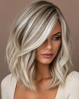 Human Hair New Women s Long Natural Golden Brown Wavy Wig 14 Inch