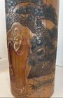 Antique Circa 1900 Chinese Immortal God Polychrome Bamboo Carved Brush Pot