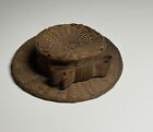 Antique Passamaquoddy Ash Splint Basket Hat Powder And Puff Holder Miniature