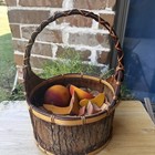 Vintage Basket Bark Bent Wood Splint Country Market Cottage Core Wooden Fruit