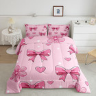 Pink Bow Kids Comforter Set Full Size Bowknot Bedding Set Butterfly Bowknot