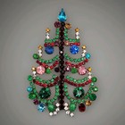 Vtg Christmas Tree Candle Brooch Rhinestone Prong Large Fruit Salad Art Glass 4 