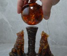 Two Baltic Amber Wolves And Moon Figurine - Baltic Amber - Wholesale