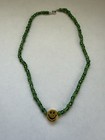 Green Glass Beaded Necklace With Smiley Face Charm Pendant  Spring Circle Clasp