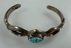 Vintage Sterling Silver Cuff Bracelet W  Oval Turquoise 20 Grams