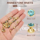 6mm Leather Rivets  70 Sets Rhinestone Studs Rivet  Water Blue Gold Tone
