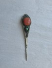 19th Century Chinese  Mongolian Silver Hair Pin With Coral Bead 