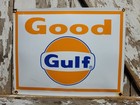 Vintage Gulf Porcelain Sign Old Gas Pump Plate Gasoline Oil Garage Service Shop