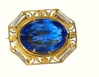 Antique Edwardian Sash Brooch Oval Sapphire Blue Openwork Floral Victorian Pin