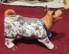 Vintage Hand Painted Majolica Cow Creamer Portugal Signed Numbered Happy Cow 