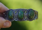 Old Pawn Native Indian Sterling Silver Green Turquoise Cuff Bracelet - 1930 s