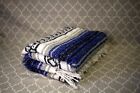 New  Hn Authentic Mexican Blankets - Hand Woven Blanket - Dark Blue Grey