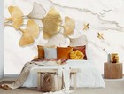 Marble Wallpaper Golden Ginkgo Leaves Wall Mural Bedroom Living Room  not Peel 