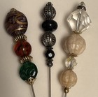 Vintage Finial Hat Pins Glass Beads Amber Emerald Cream Clear 6    Hatpins Lot 3