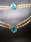 Vintage Sterling Silver Aquamarine Blue Glass Necklace Bracelet Demi Parure Set