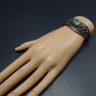 Old Harvey Era Hand Stamped Sterling Silver Turquoise Cuff Bracelet Vintage Pawn
