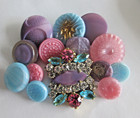 Czech Glass Mixed 14 Vintage Buttons Shades       Lavender   Turquoise   Pink