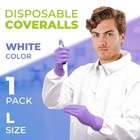 White Disposable Coveralls Large 60 Gsm Protective Suit With Zipper