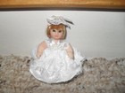 Miniature Dollhouse Size Porcelain Girl Doll Arms Legs Move Green Eyes Blonde