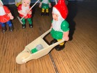 Vintage Hong Kong Plastic Gnomes Dwarfs 11 Figures Garden Tools Wheelbarrow Lot
