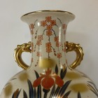 Very Large Japanese Meiji Period Satsuma Dragon Handle Floral Vase 