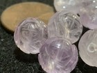 One Vintage Carved Chinese Bead Purple Lavender Amethyst Double Shou 10mm Round 