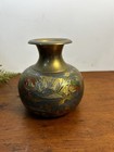 Vintage Brass   Enamel Painted Floral Bud Vase 5    Tall Chipped Paint Read