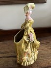 Victorian Lady Vase Vintage Porcelain Planter Lady Lefton  Yellow Mustard Dress