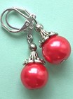 Tomato Red Glass Pearl  Simple Drop Earring Sp Leverback Xag