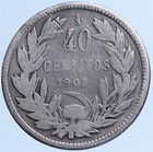 1908 Chile Condor Bird Antique South American Silver 40 Centavos Coin I113606