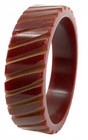 Vintage Bakelite Art Deco Bangle Red Carved Diagonal Ribbed Stacking Bracelet